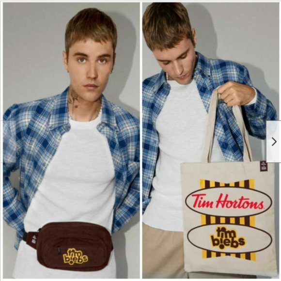 Justin Bieber x Tim Hortons Fanny Pack & Cotton Tote Bag Tim Biebs NEW Set of 2 - Picture 1 of 7